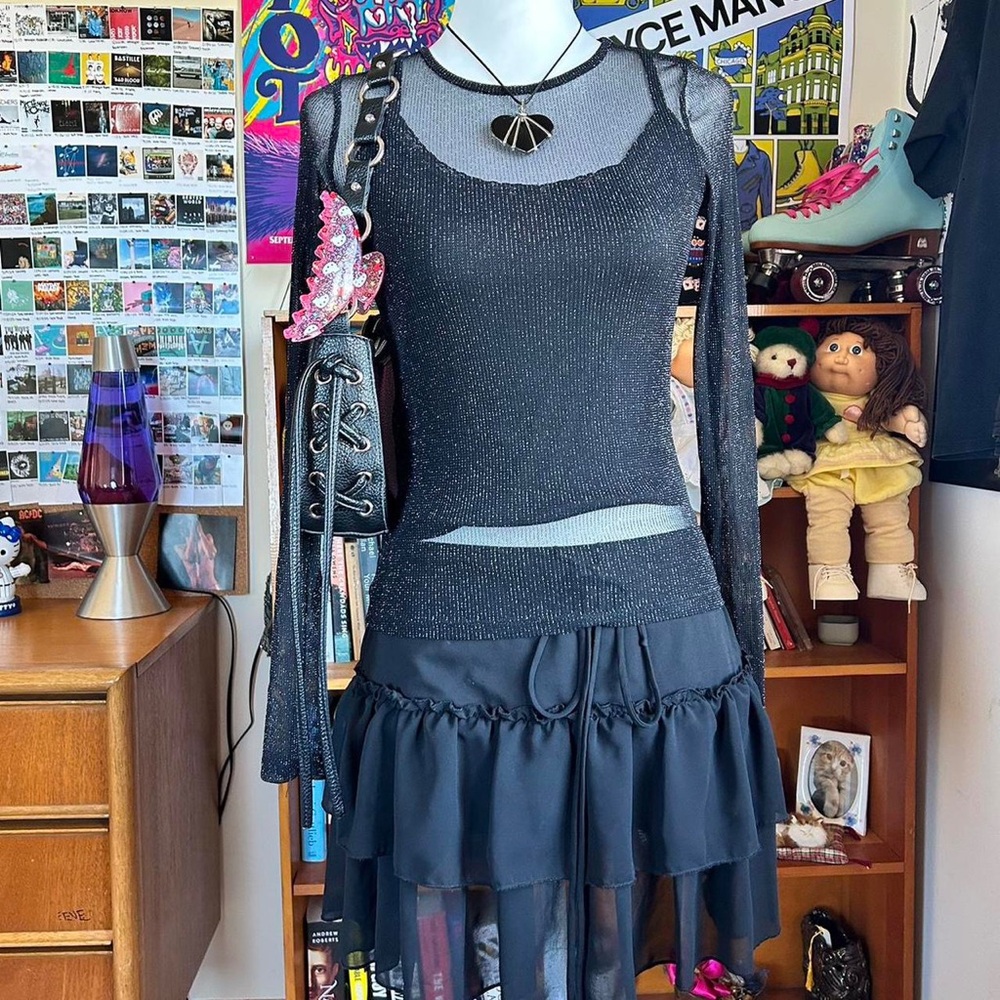 Gothic black mesh long sleeve top